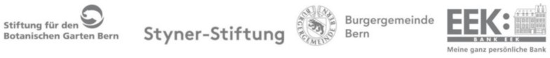 Logo der Stiftung für den Botanischen Garten Bern, der Styner-Stiftung, der Burgergemeinde Bern und der Bank EEK